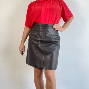 Vintage Dark Brown Genuine Leather Over the Knee Pencil Skirt - Size S/M